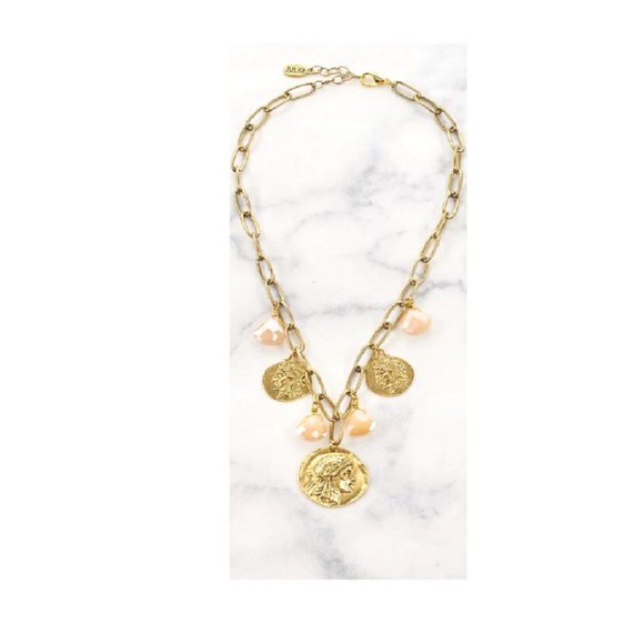 Roman coin trio on paperclip chain with crystal briolette - Picture 2 of 2